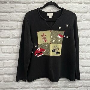 Vtg‎ Christopher & Banks Womens Embroidered Santa  Christmas Cardigan Sweater XL